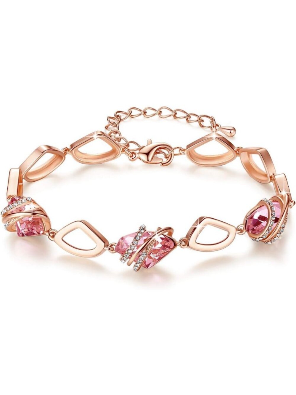 Charming Birthstone Link Bracelet for Women, 18K Rose Gold & Silvertone, Gift